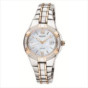 Seiko Ladies Solar 2-Tone Watch W/Diamond Bezel, Mop Dial (3Z2PC)