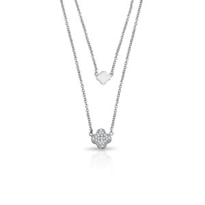 Double Chain Cz Clover Necklace (KYJ7R)