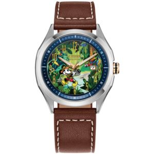 Men's Disney Mickey Mouse Leather Strap, Green Dial (QLXEX)