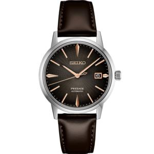 Seiko Presage Cocktail Time Ss Automatic Charcoal Dial W/Gold Accents, Brown Leather Strap (M67Z8)