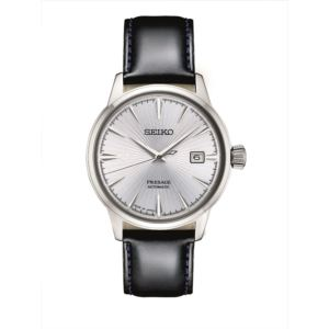 Seiko Men's Presage Watch, Silver Dial, Black Leather Strap, Automatic (I1DCG)