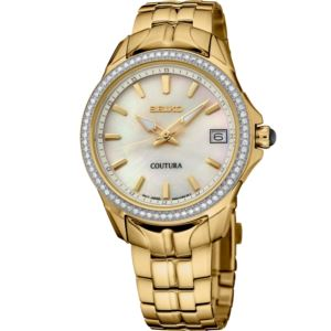 Seiko Coutura Diamonds Sgp Quartz Mother Of Pearl Dial, Diamond Bezel, Gold Bracelet (1FRUE)