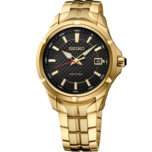 Seiko Coutura Ss Quartz Black Textured Dial, Gold Bracelet (A1QAK)