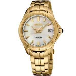 Seiko Coutura Sgp Quartz Mother Of Pearl Dial, Gold Case And Bracelet (CQWGD)