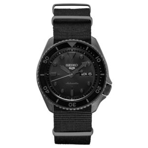 Seiko Mens Seiko 5 Sports Bif Black Dial, Field Watch, Black Fabric Nato Strap, Automatic (G38LP)
