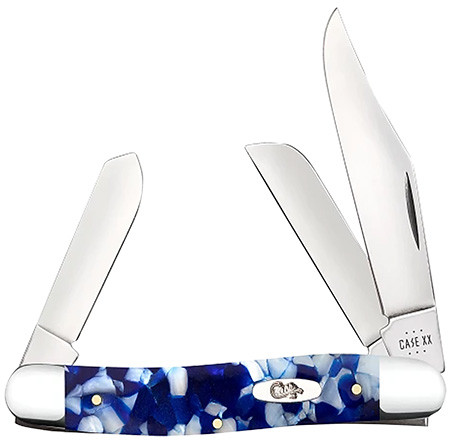Case 50720 Trapper Folding Clip PointSpey Plain Mirror Polished TruSharp SS Blade Blue Crackle Kirinite Handle (46JTF)