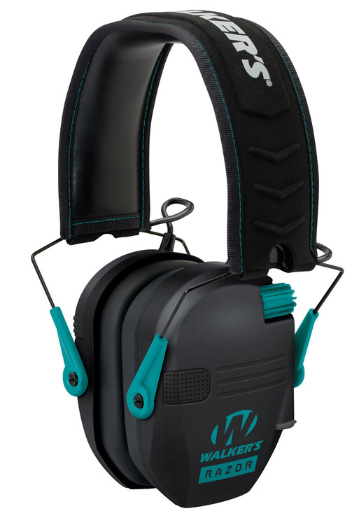 Walker's GWPRSEMTL Razor Slim Electronic Muff 23 dB Over the Head Black Polymer w/Teal Accents (KTUUC)