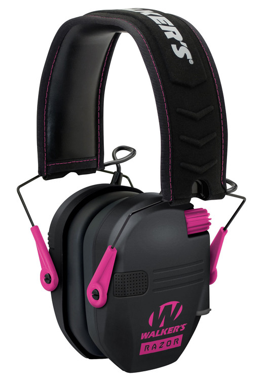 Walker's GWPRSEMPNK Razor Slim Electronic Muff 23 dB Over the Head Black Polymer w/Pink Accents (YNGAT)