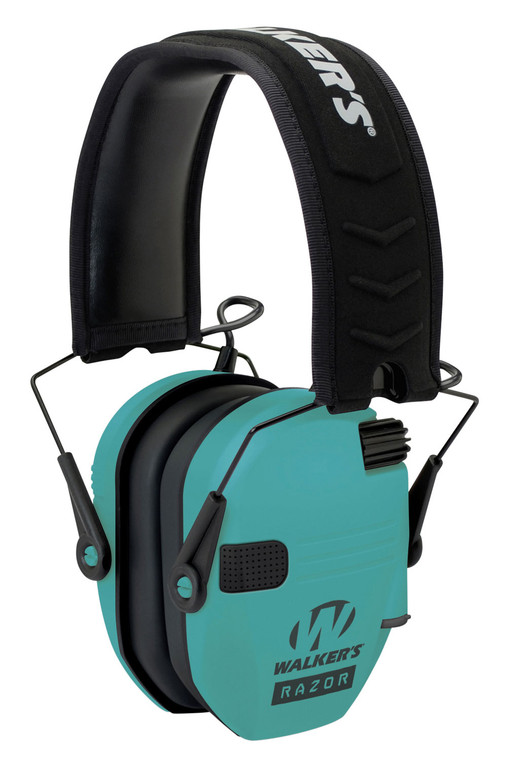 Walker's GWPRSEMLTL Razor Slim Electronic Muff 23 dB Over the Head Black/Teal Polymer                                                                                                                    (4AQIJ)