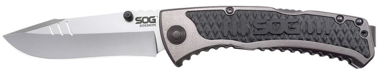 S.O.G SOG-SW1011-C Sideswipe  3.40" Folding Clip Point Plain Bead Blasted 7Cr15MoV SS Blade Gray Anodized Aluminum/G10 Handle Includes Belt Clip                                                         (H5CA0)