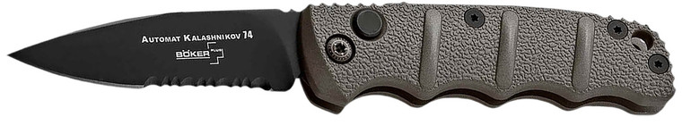 Boker 01KALS96  Kalashnikov 2.52" Drop Point Plain/Serrated Black D2 Steel Blade Gray Aluminum Handle                                                                                                    (94XBV)