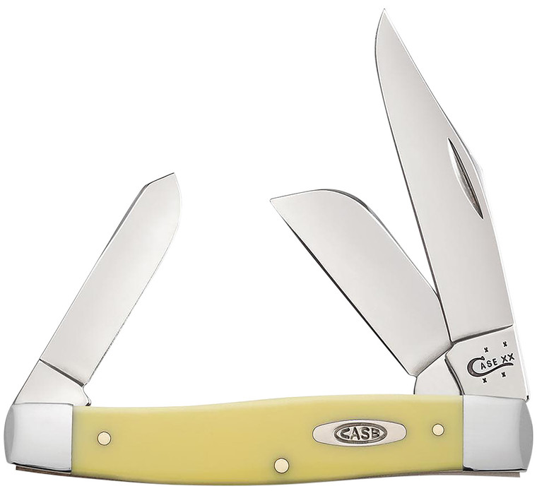 Case 00203 Yellow Synthetic Stockman Folding Clip Point/Spey Plain Tumble Polish Carbon Steel Blade/Smooth Yellow Synthetic Handle                                                                       (DOES0)