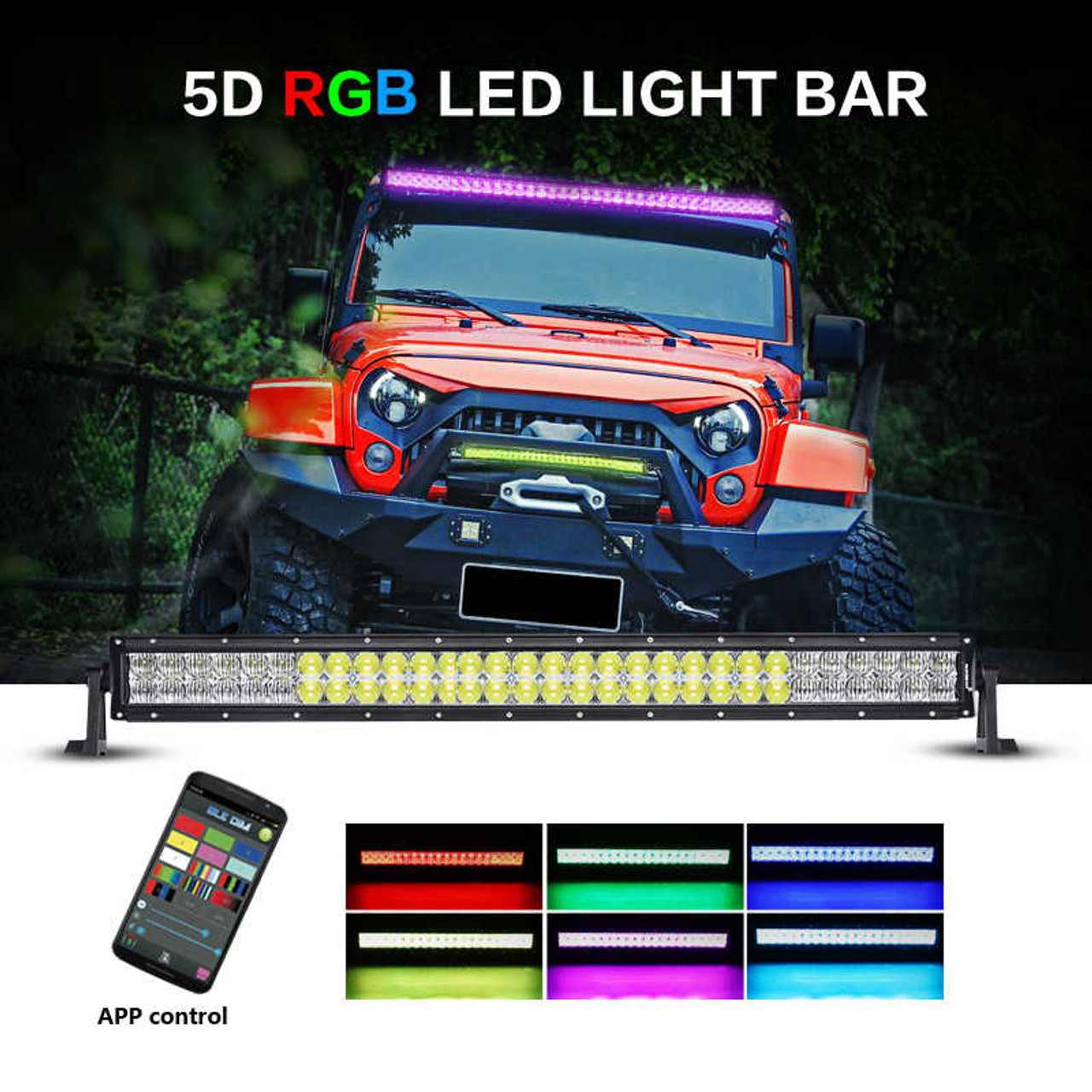 AuxBeam V-Series 32 180W Combo Straight RGB LED Light Bar (5D