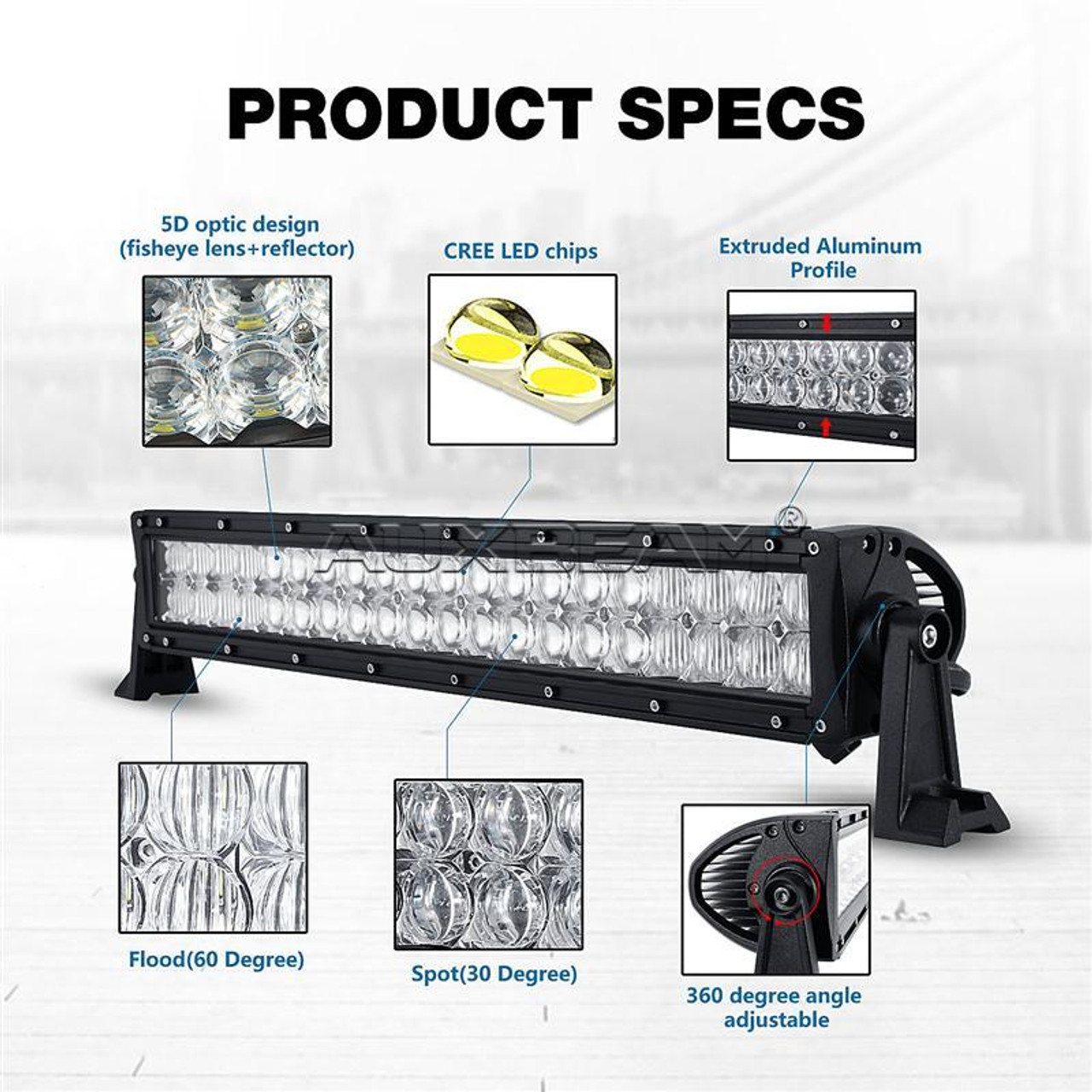 5D-PRO Series 12 Inch/22 Inch/32 Inch/42 Inch/52 Inch Spot LED Light Bar  with 5D Projectors