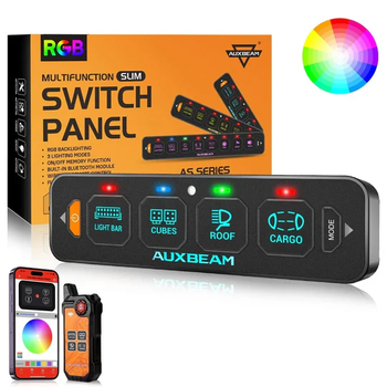 Auxbeam 4 Gang RGB Slim Switch Panel with Bluetooth Control & Wireless Remote (AS-400)