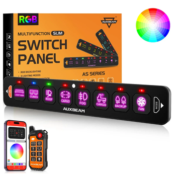 Auxbeam 8 Gang RGB Slim Switch Panel with Bluetooth Control & Wireless Remote (AS-800)