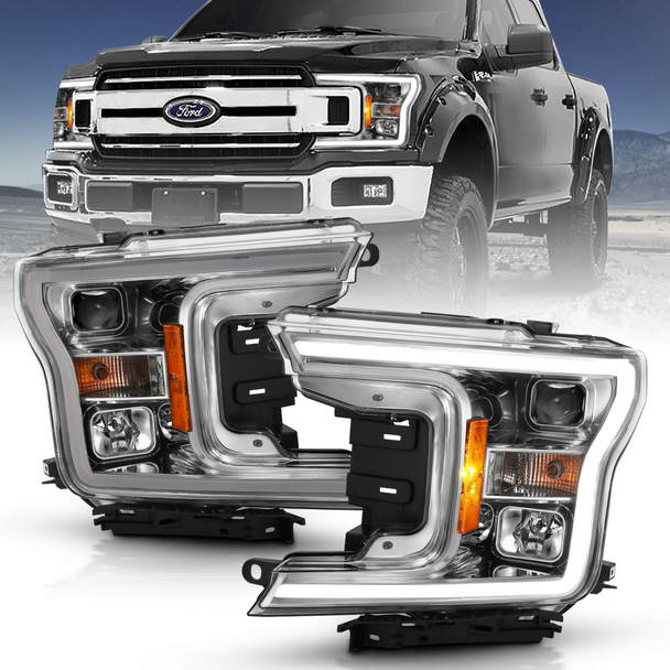 2018-2020 Ford F-150 Anzo Plank Style Projection Headlights (Chrome Housings)