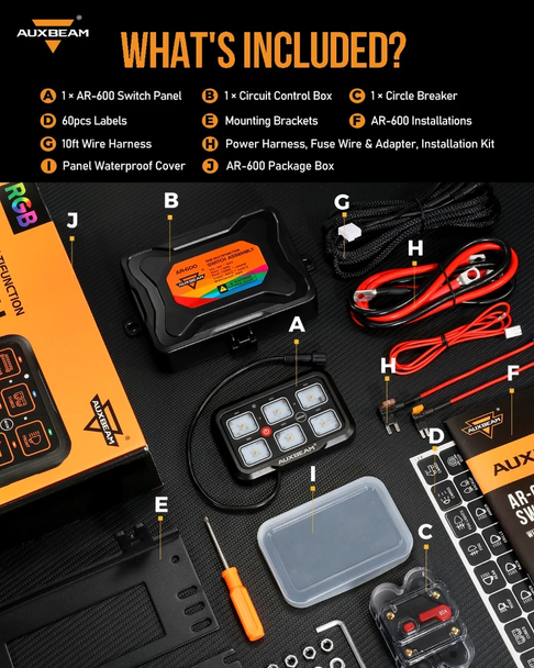 Auxbeam 6 Switch Multifunction RGB Switch Panel with Bluetooth Control (AR-800)