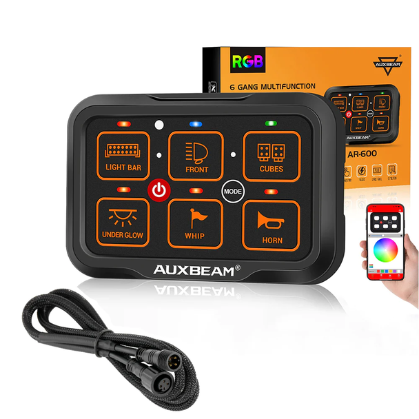 Auxbeam 6 Switch Multifunction RGB Switch Panel with Bluetooth Control (AR-800)