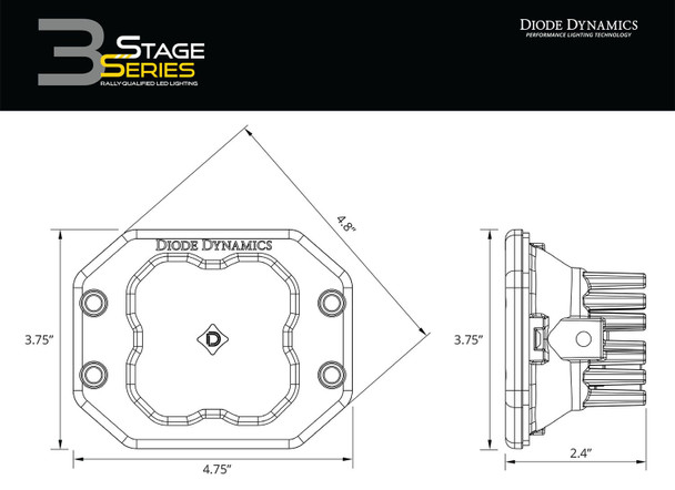 Diode Dynamics Stage Series 3" Sport White, Flush Mount (Pair)