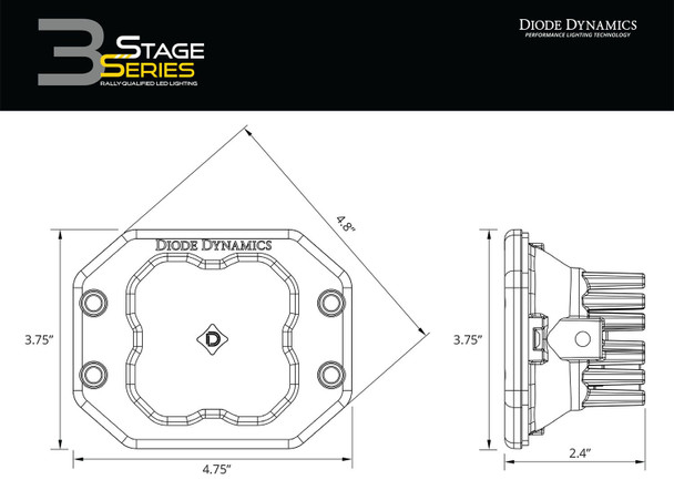 Diode Dynamics Stage Series 3" Sport Yellow, Flush Mount (Pair)