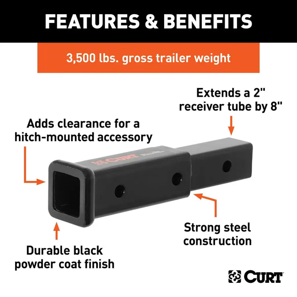 CURT 8" Receiver Tube Extender (2" Hollow Shank, 3,500 lbs.) CURT 8" Receiver Tube Extender (2" Hollow Shank, 3,500 lbs.)