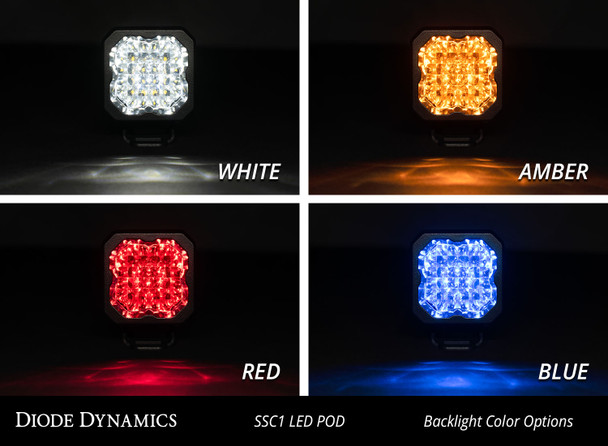 Diode Dynamics Stage Series 1" LED Pod Sport White Wide Standard Blue Backlight (Single)