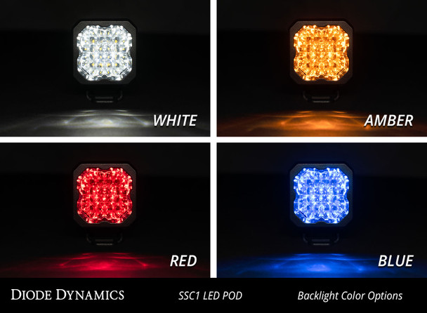 Diode Dynamics Stage Series 1" LED Pod Pro White Flood Standard Amber Backlight (Single)