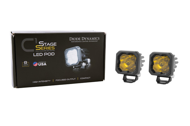 Diode Dynamics Stage Series 1" LED Pod Pro Yellow Flood Standard Amber Backlight