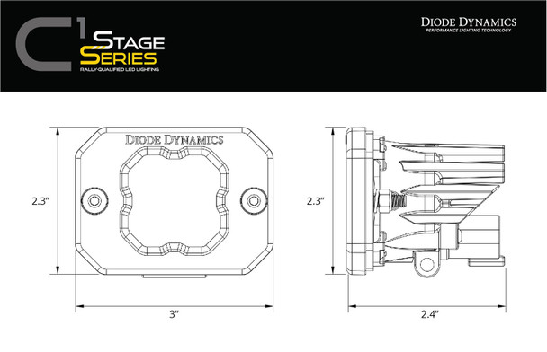Diode Dynamics Stage Series 1" LED Pod Sport Yellow Flood Flush Amber Backlight