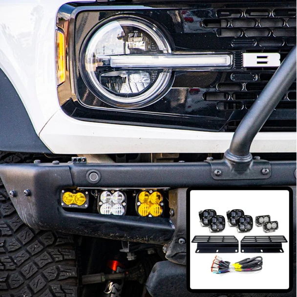 Baja Designs Triple Fog Light Kit w/KR Off-Road Brackets for 2021+ Ford Bronco (HD Modular Bumper) Baja Designs Triple Fog Light Kit w/KR Off-Road Brackets for 2021+ Ford Bronco (HD Modular Bumper)