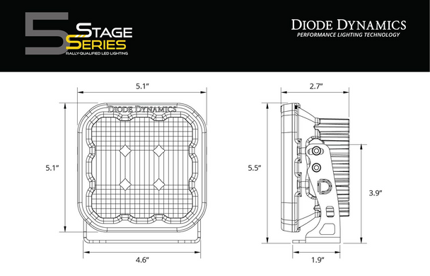 Diode Dynamics Stage Series 5" Pro Yellow Flood Standard (Pair)