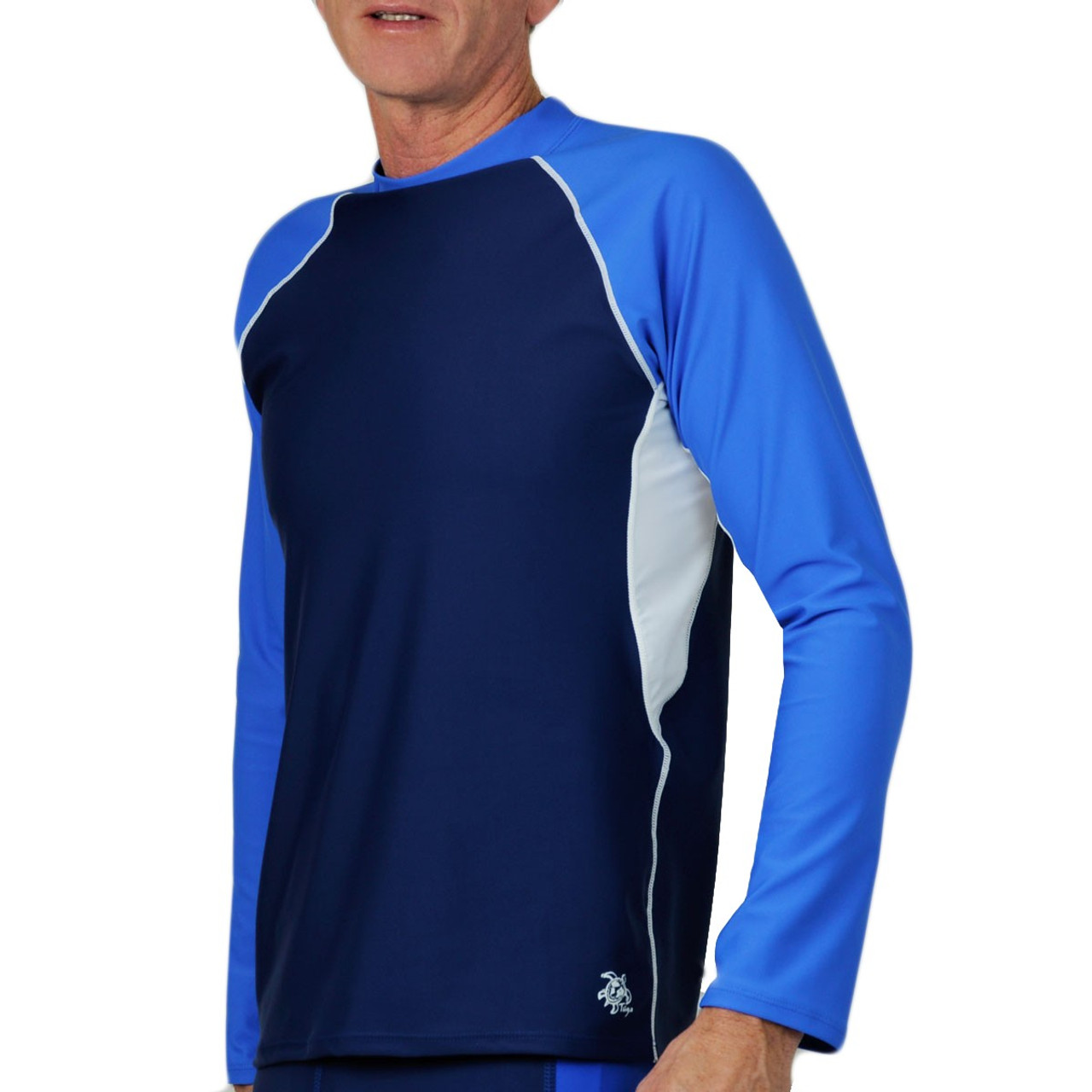 Mens Tuga Long Sleeve UV Swim Shirt Blue/White (UPF50+)