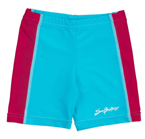 Girls UV rash shorts blue/raspberry