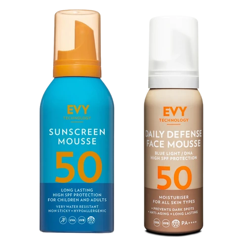EVY Sunscreen daily defence and SPF50 duo sunscreen pack