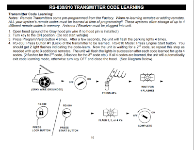Cool Start Alarm Key Fob Remote Programming Instructions