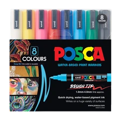 POSCA PC-5BR Brush Tip Markers Asst 8pc - Default Image