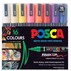 POSCA PC-5BR Brush Tip Markers Asst 16pc - Default Image
