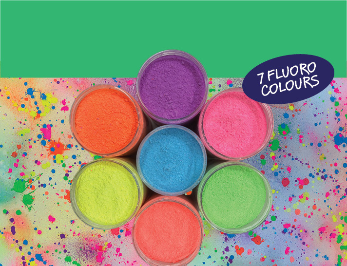 7 Bertie fluoro colour powder paint set - neon pigments for arts and crafts