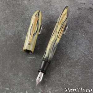 SOLD:  Welsh Welsharp cream with blue streaks celluloid fountain pen