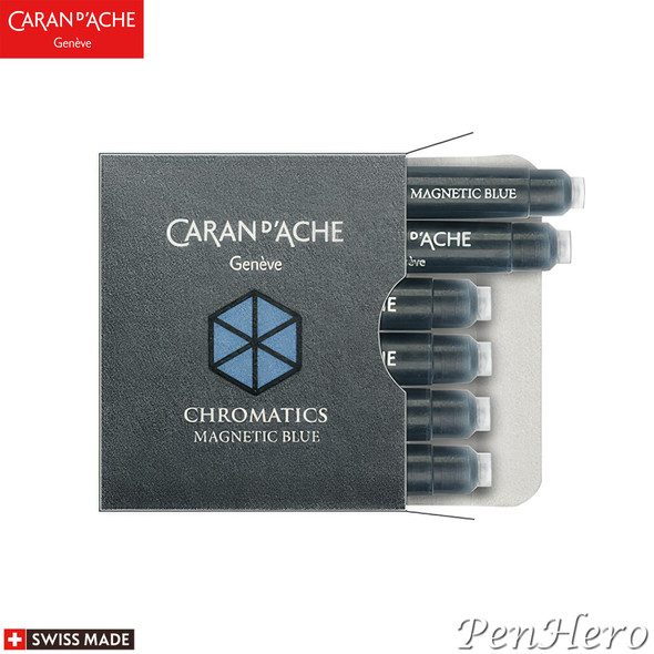 Caran d'Ache Ink Cartridges Magnetic Blue Pack of 6