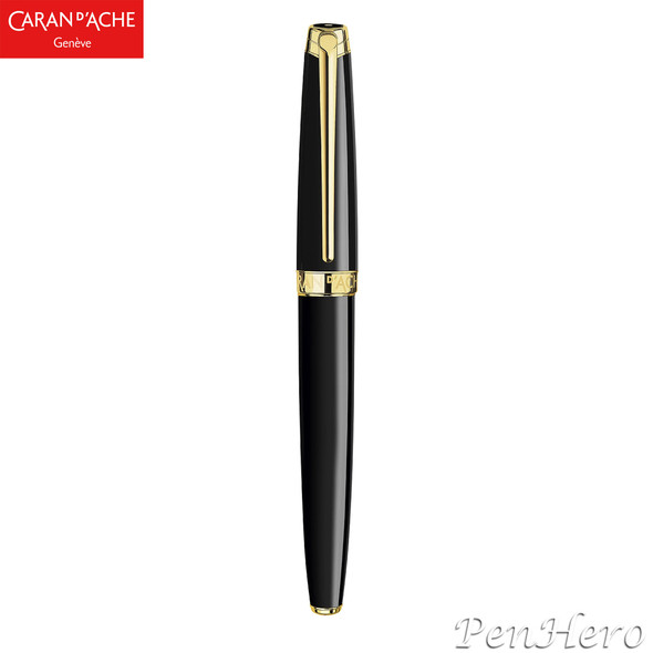 Caran d'Ache Leman V2 Ebony Black Gold-Plate Trim Rollerball Pen 4779.282