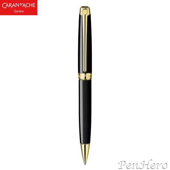 Caran d'Ache Leman V2 Ebony Black Gold-Plate Trim Ballpoint Pen 4789.282