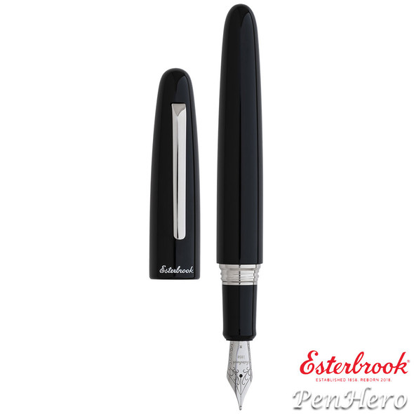 Esterbrook Estie Ebony Black Oversize Palladium Plate Trim Fountain Pen Medium E166-M