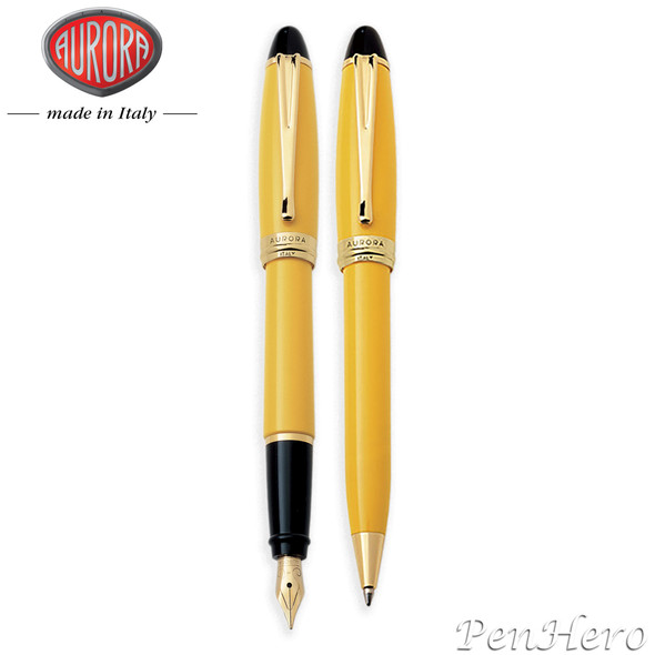 Aurora Ipsilon Yellow Fountain Pen Medium + FREE Ballpoint Pen Set