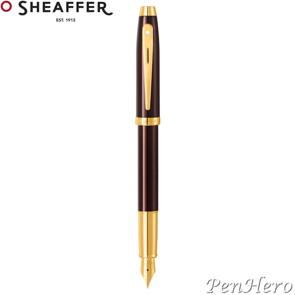 Sheaffer 100 Coffee Brown Fountain Pen With PVD Gold-Tone Trim Fine