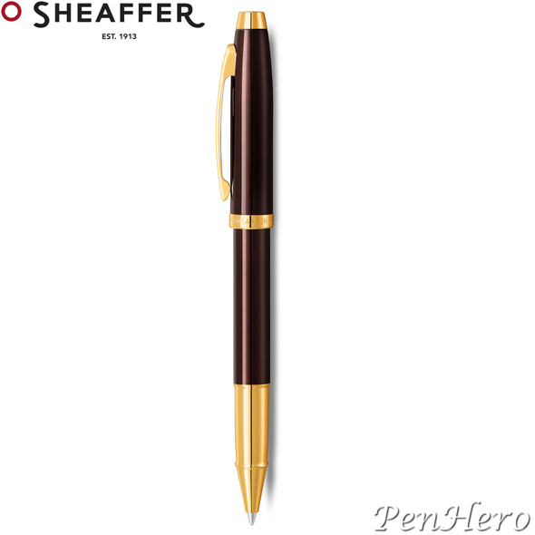 Sheaffer 100 Coffee Brown Rollerball Pen With PVD Gold-Tone Trim