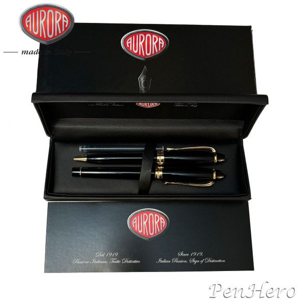 Aurora Ipsilon Black Fountain Pen Fine Nib + FREE Ballpoint Pen