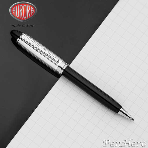 Aurora Ipsilon Quadra Sterling Silver Cap Black Resin Barrel Ballpoint Pen