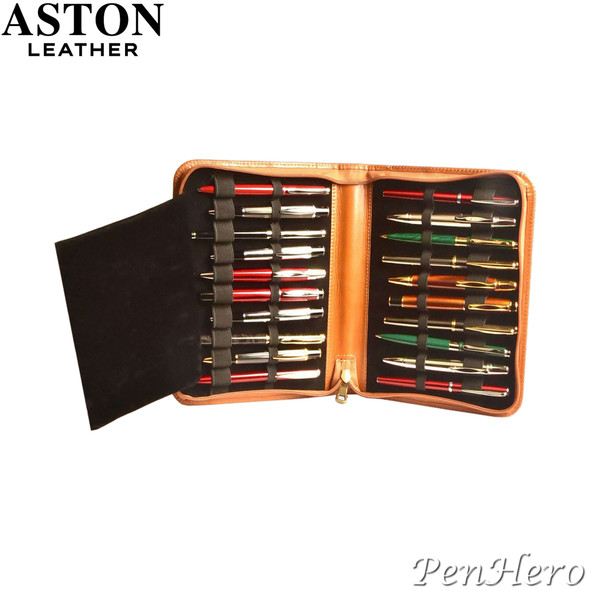 Aston Leather Collector's 20-Pen Case Tan